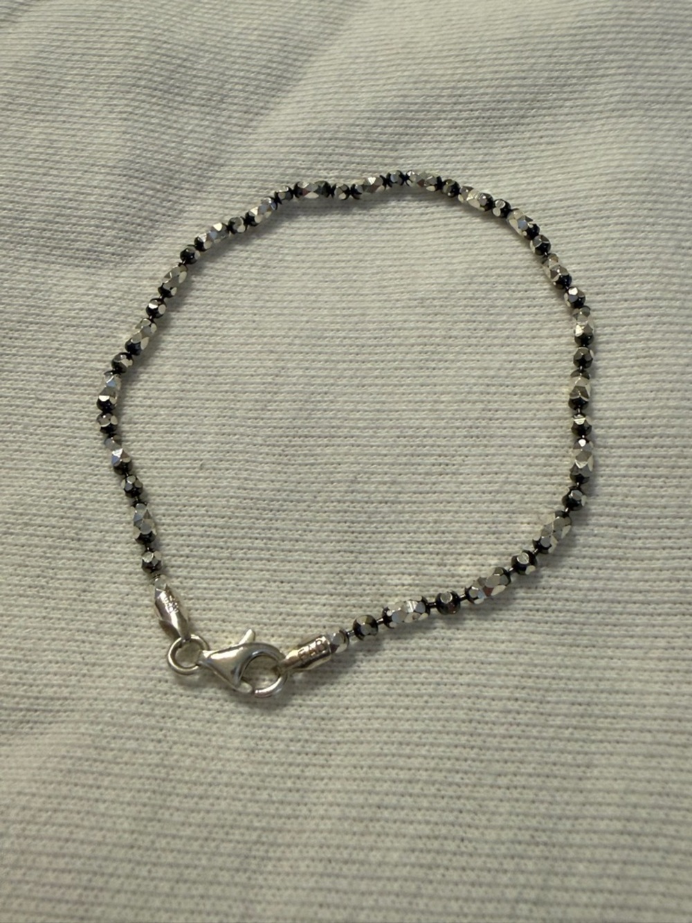 Sterling Silver Faceted Hematite Bead Bracelet - Silver and Black